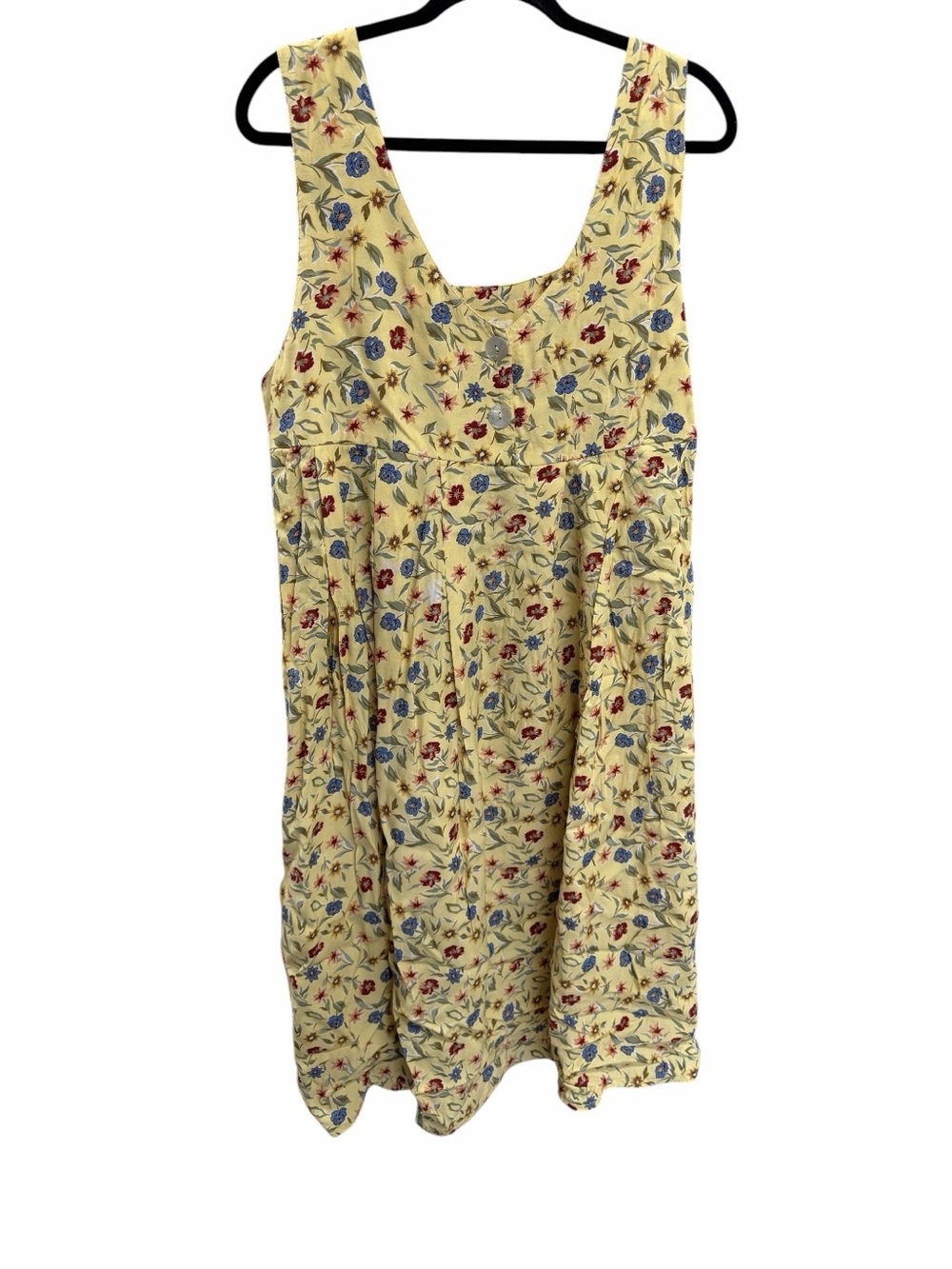 Vintage 90s Pale Yellow Floral Rayon Sleeveless Teacher Dress XL